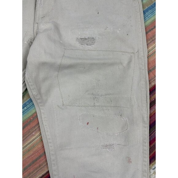 Vtg 50s Levis Sta-Prest Cotton Jeans 30x26 Talon Zip Heavy Repairs Distressed - Picture 4 of 16